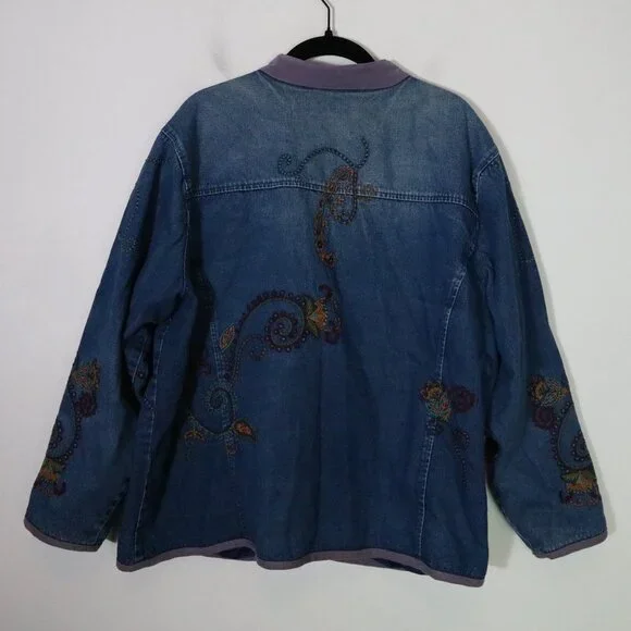 Vintage Denim Co Chore Jacket Womens XL Embroidered Paisley Boho Oversized Coat - Picture 6 of 6
